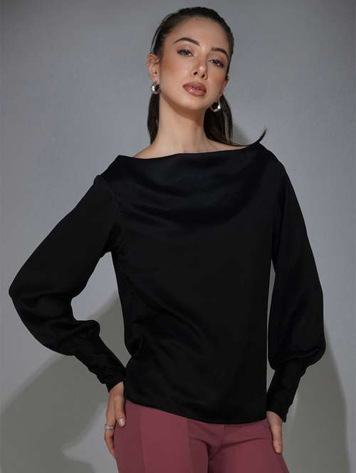 black satin a line top - 20349349 -  Standard Image - 0