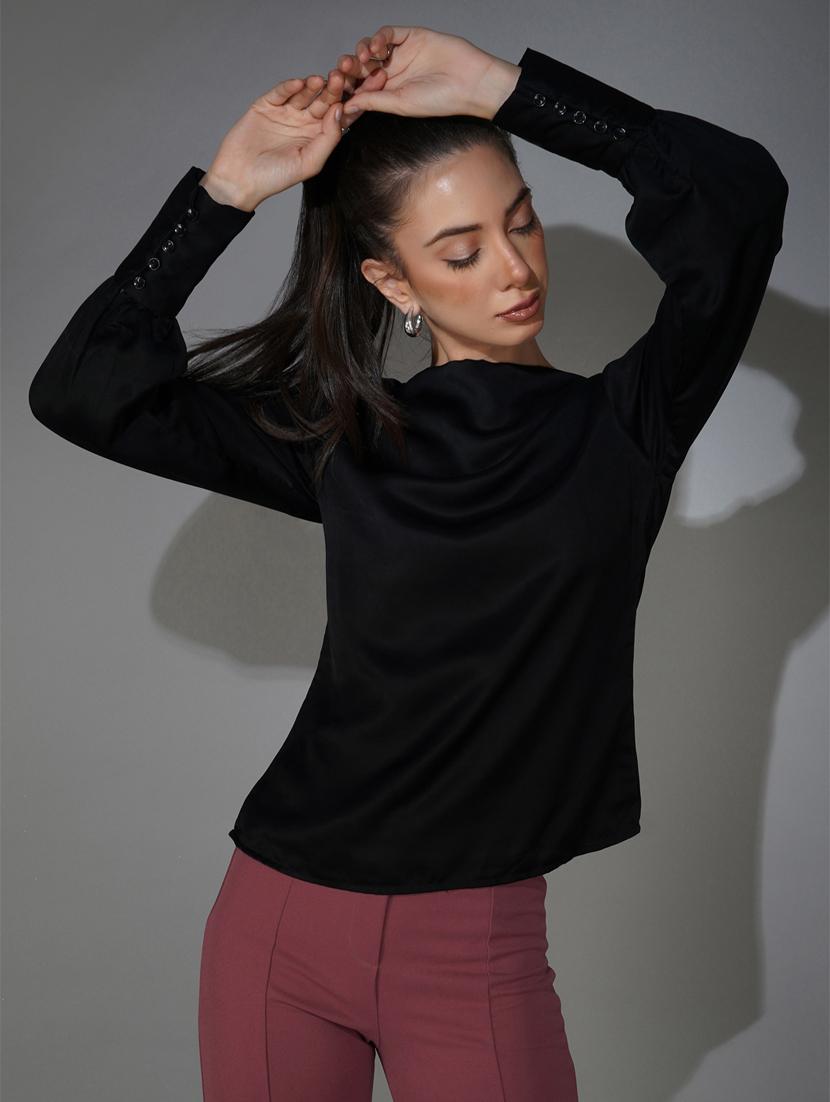 black satin a line top - 20349349 - Standard Image - 1