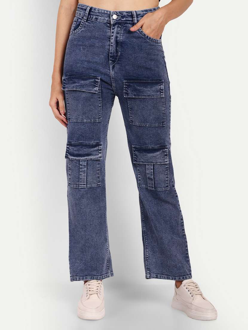 women plain blue cargos