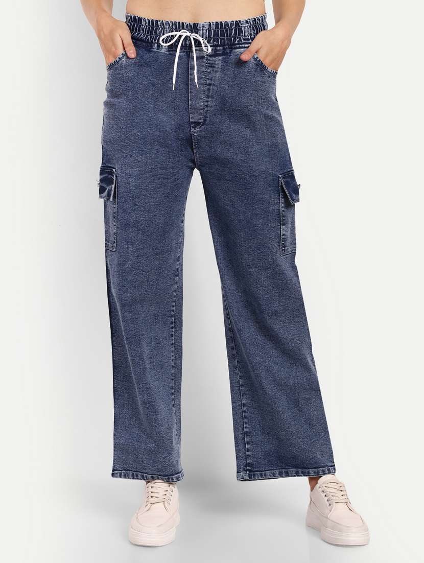 women plain blue cargos