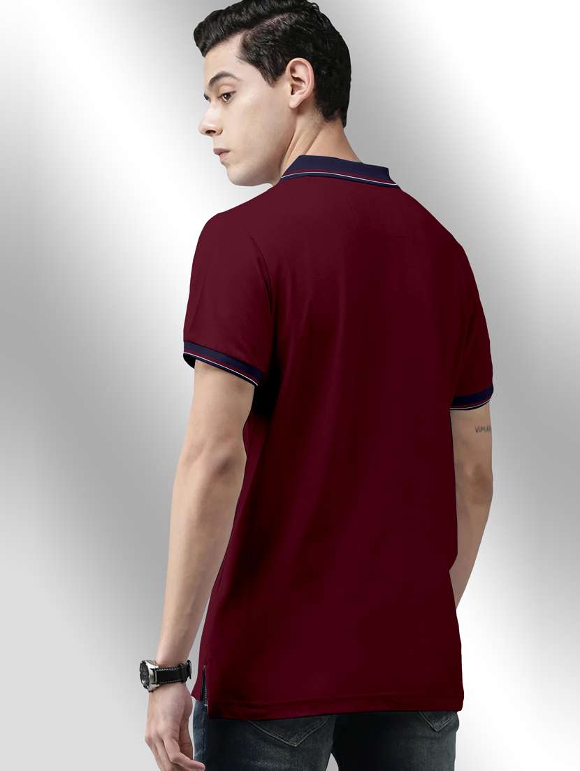maroon solid polo t-shirt - 20351190 -  Standard Image - 1