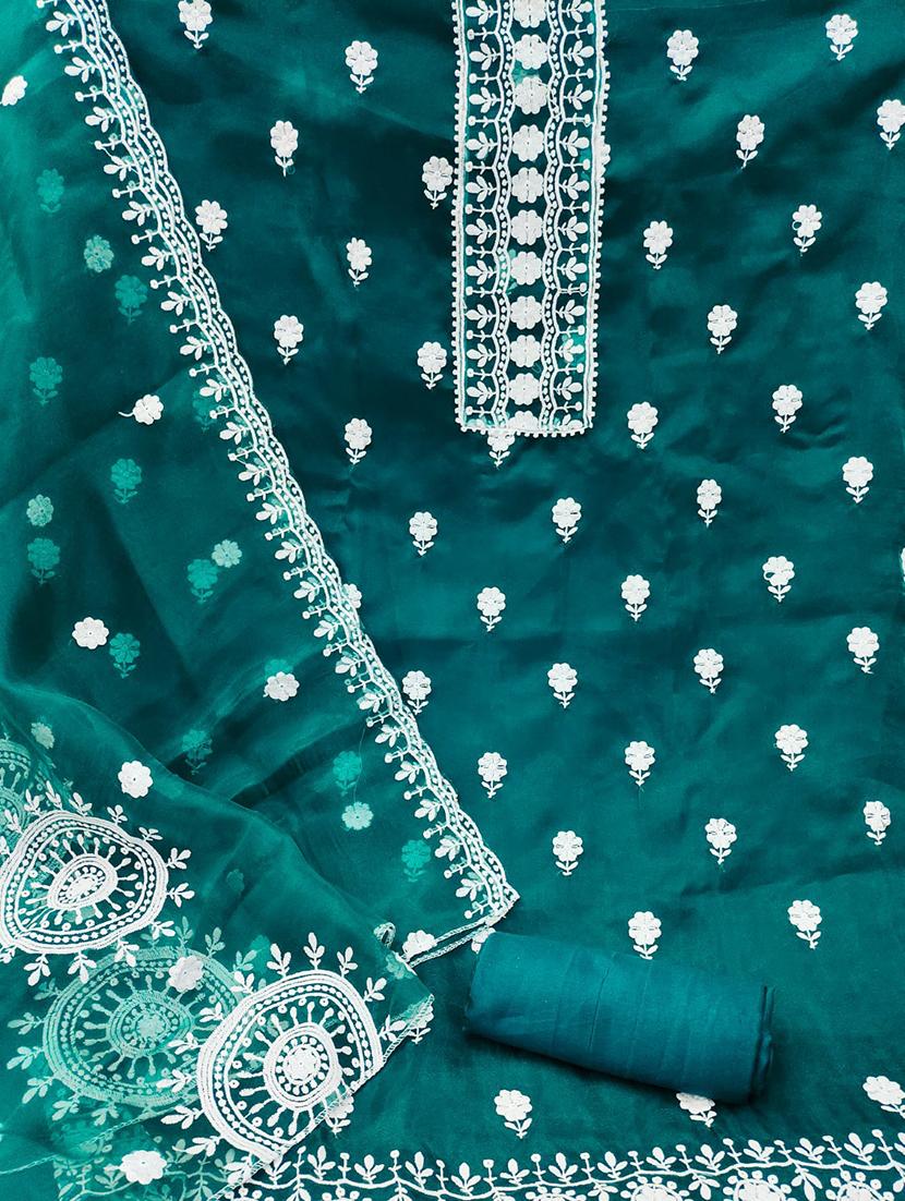 teal colored unstiched dress - 20351409 -  Standard Image - 1