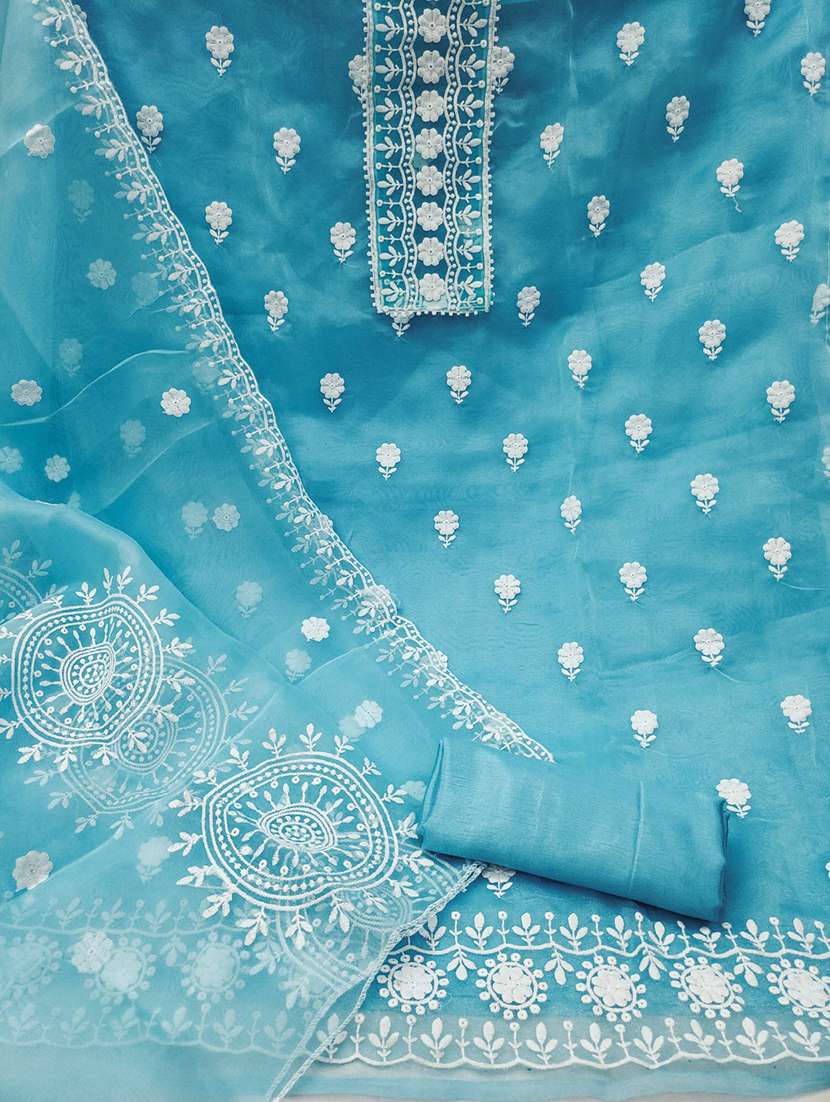 light blue colored unstiched dress - 20351410 - Standard Image - 1