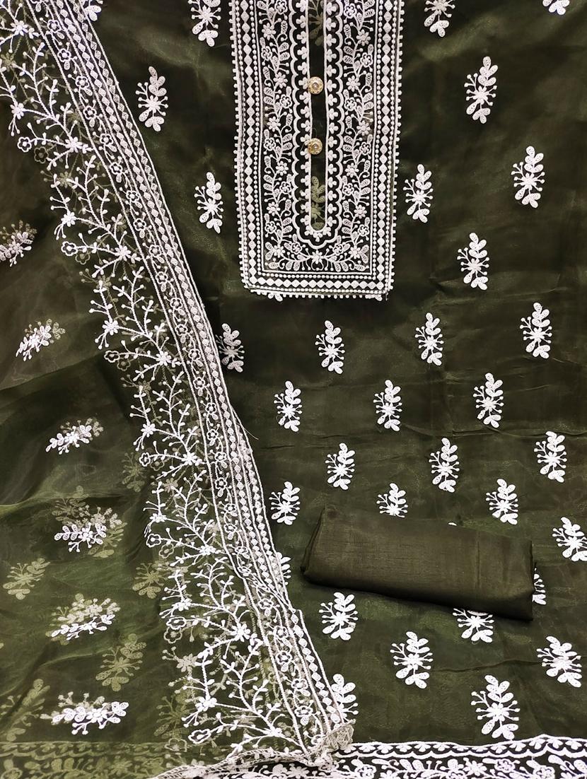 olive colored unstiched dress - 20351505 - Standard Image - 1