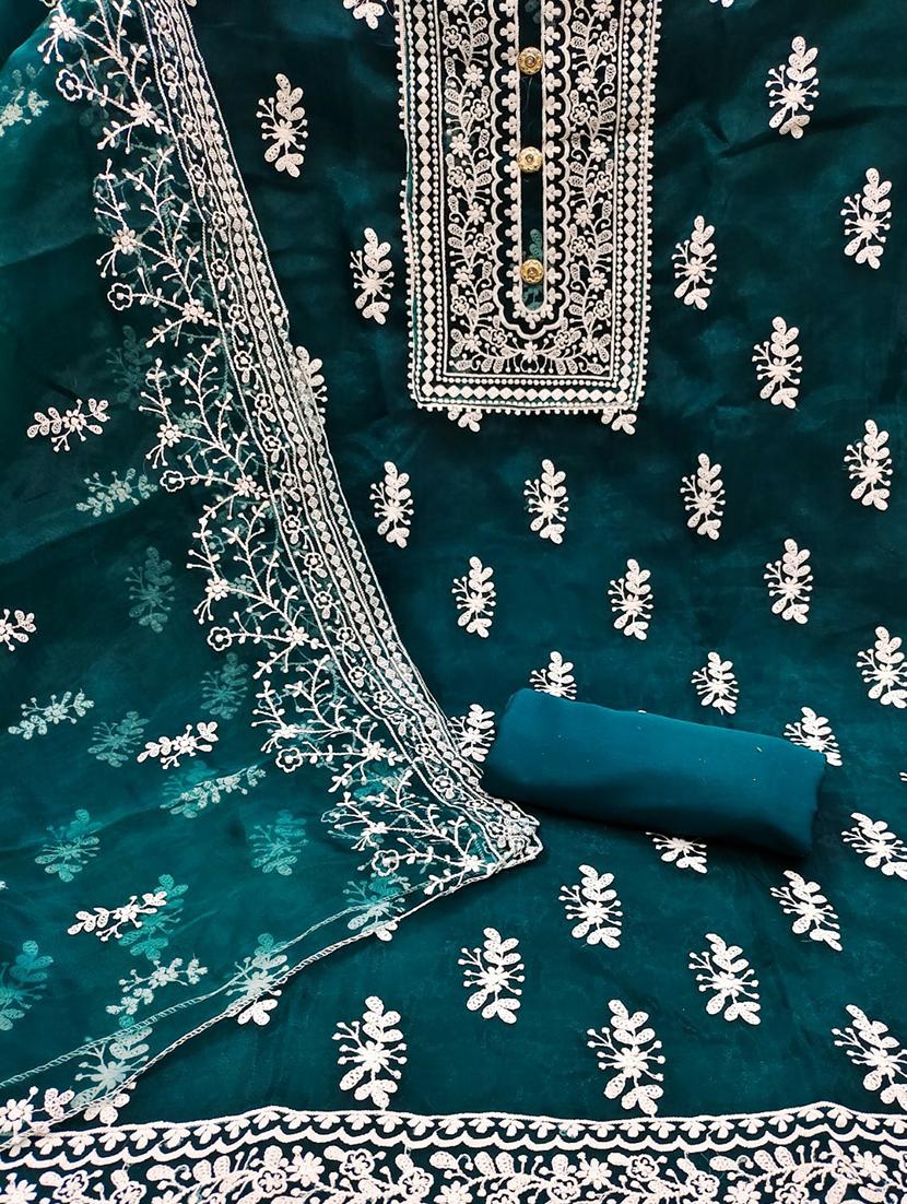 teal colored unstiched dress - 20351511 -  Standard Image - 1