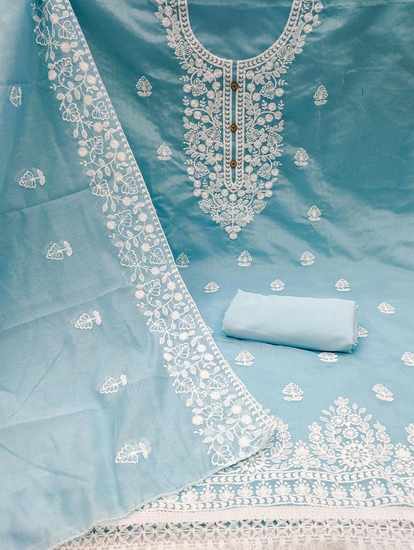 light blue colored unstiched dress - 20351608 - Standard Image - 1