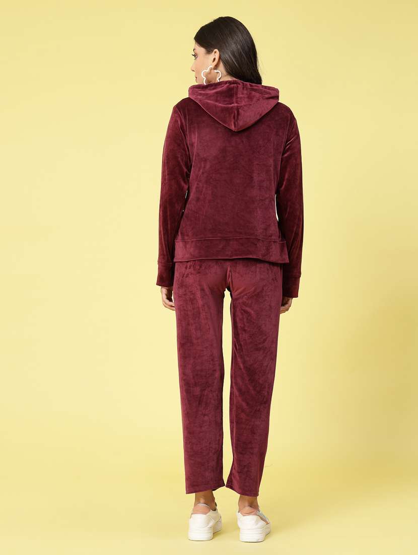 women maroon velvet top and trouser co-ord set - 20351711 - Standard Image - 4
