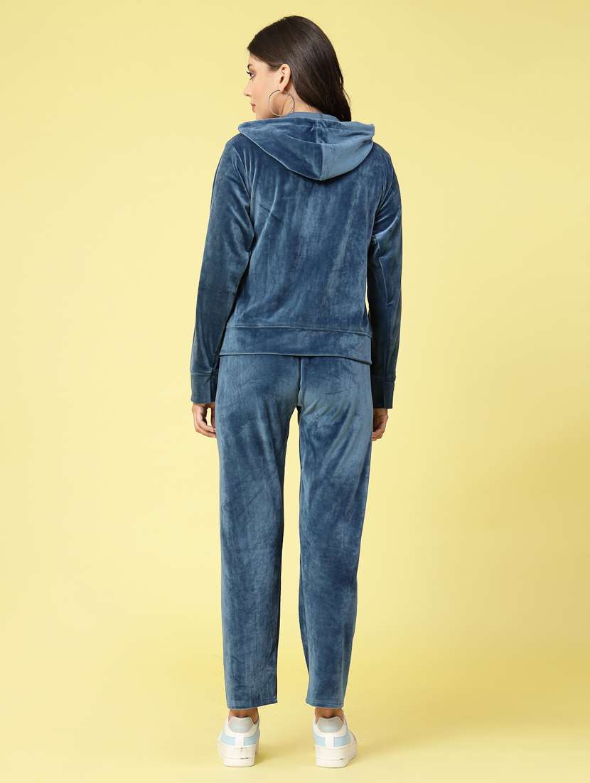 women navy blue velvet top and trouser co-ord set - 20351713 -  Standard Image - 4