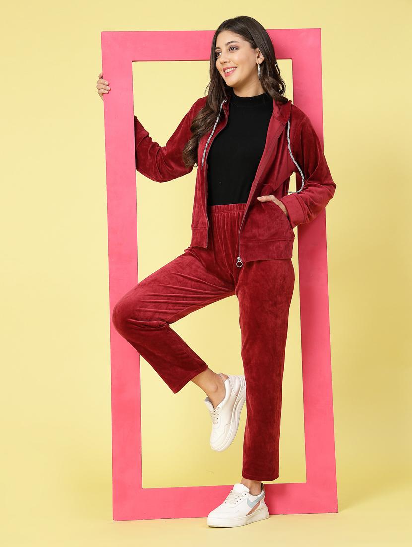 women red velvet top and trouser co-ord set - 20351714 - Standard Image - 1