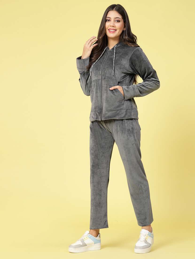 women grey velvet top and trouser co-ord set - 20351715 -  Standard Image - 1