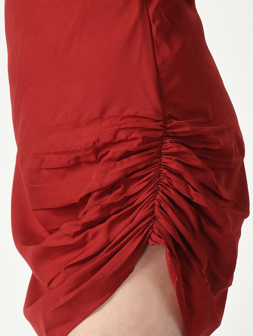 maroon solid asymmetric dress - 20351717 - Standard Image - 4