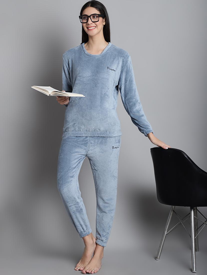 grey solid nightwear set - 20351762 -  Standard Image - 1