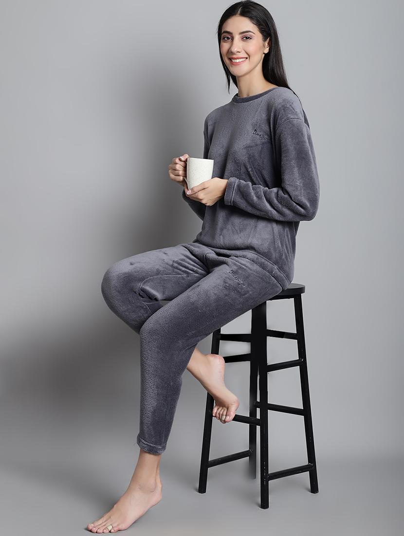 grey solid nightwear set - 20351764 -  Standard Image - 1
