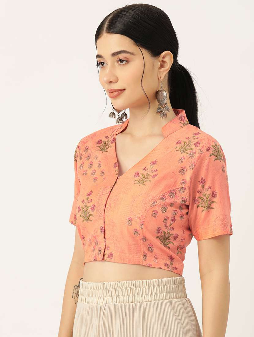 women peach mandarin neck stitched blouse - 20351881 -  Standard Image - 1