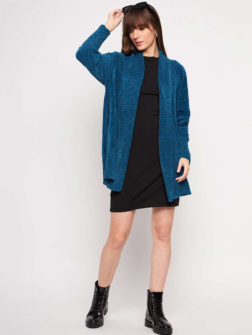 teal self design woolen shrug - 20351886 -  Standard Image - 4