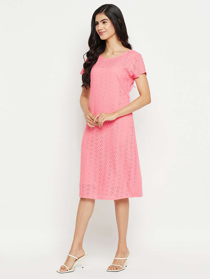 women peach rayon a line dress