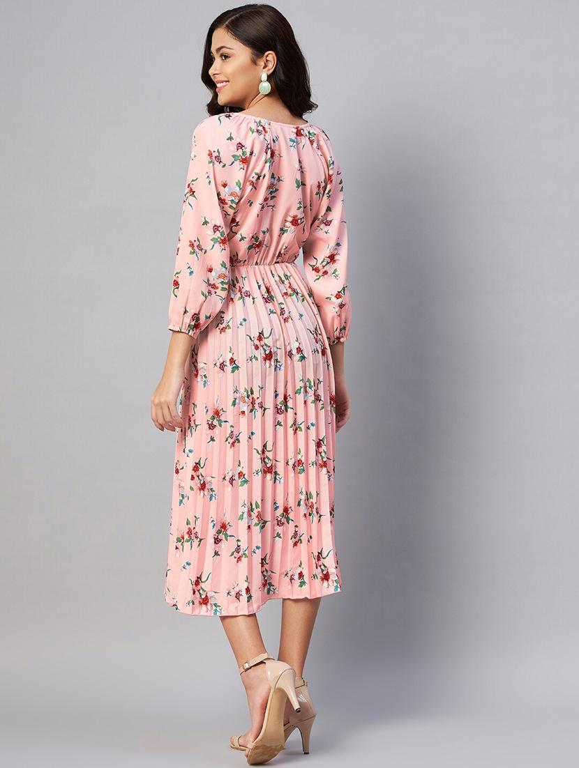 women pink florals a-line dress - 20352296 - Standard Image - 4