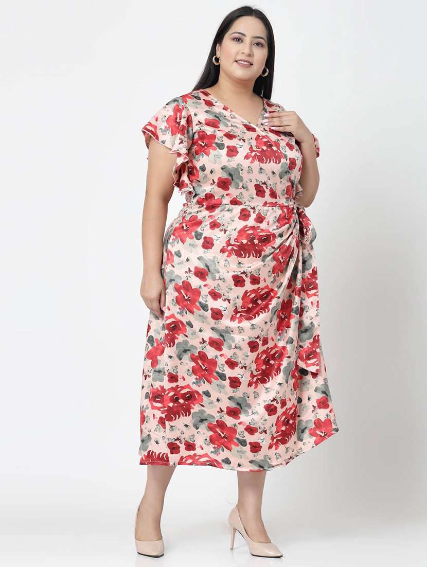 peach floral print wrap dress - 20352301 -  Standard Image - 1