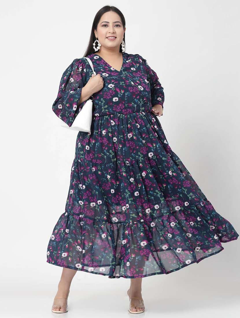 navy blue floral a-line dress - 20352306 -  Standard Image - 1