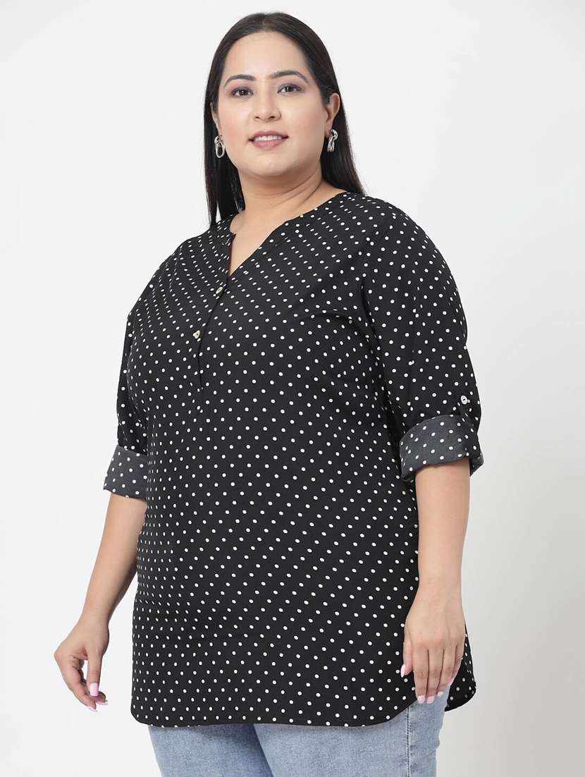 women black notch neck polka dots printed top - 20352320 -  Standard Image - 1