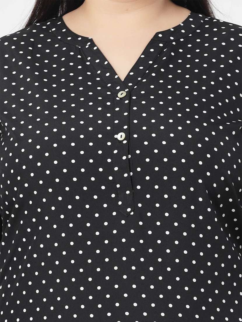 women black notch neck polka dots printed top - 20352320 -  Standard Image - 4
