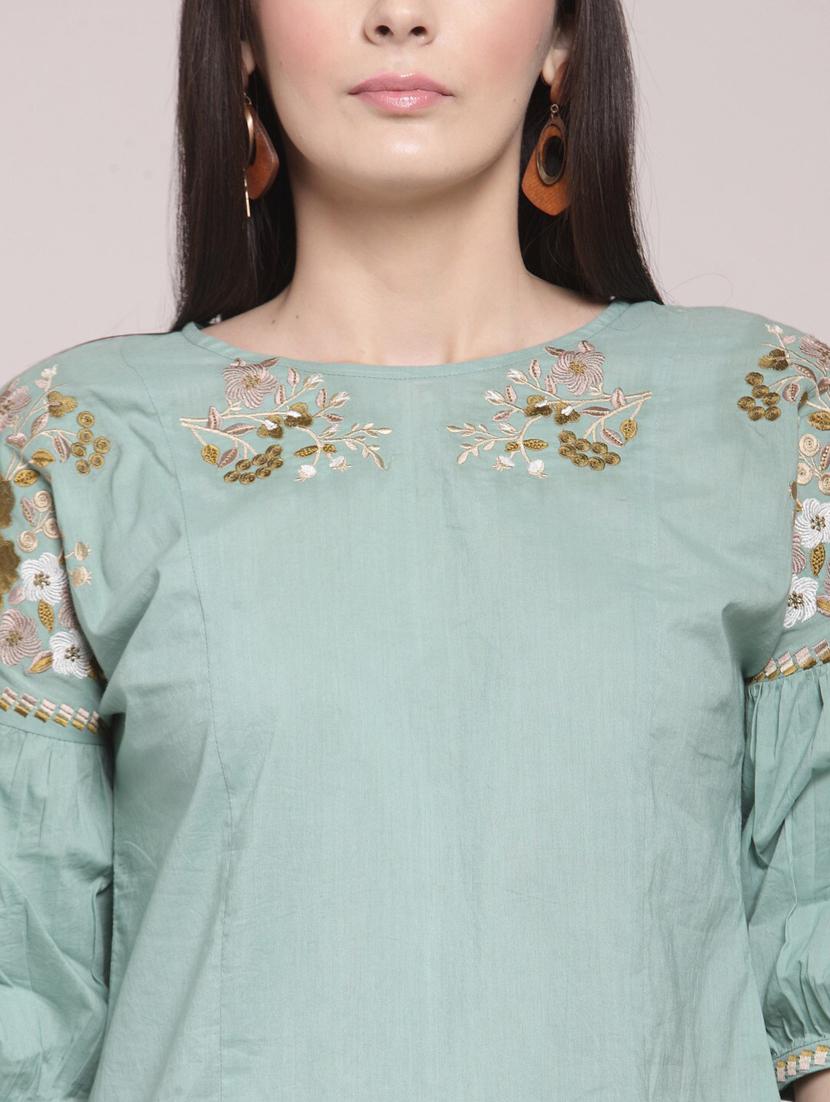 women green round neck a-line top - 20352328 - Standard Image - 4