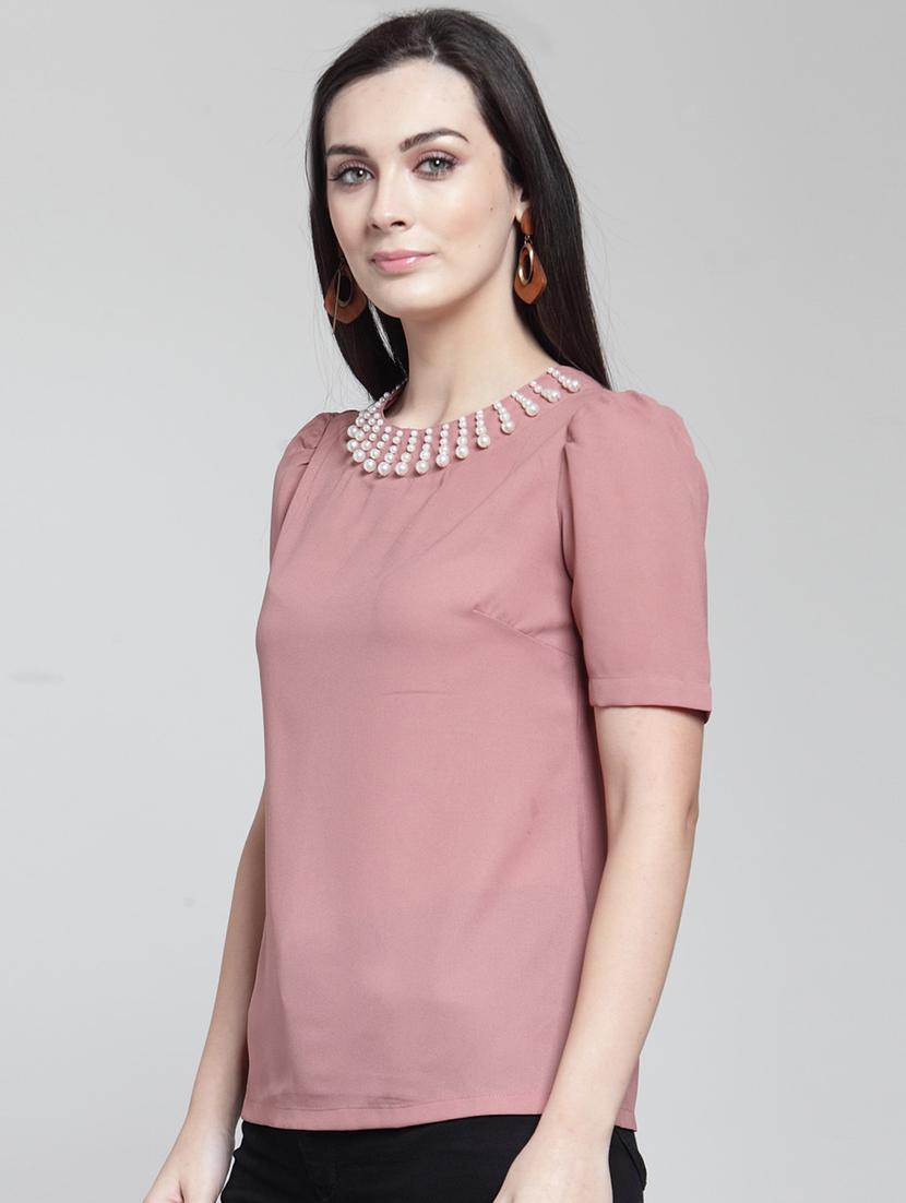 women pink round neck a-line top - 20352335 -  Standard Image - 1