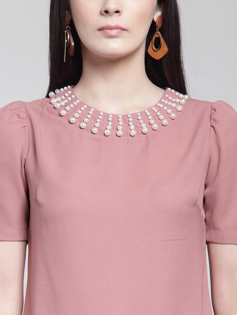 women pink round neck a-line top - 20352335 - Standard Image - 4