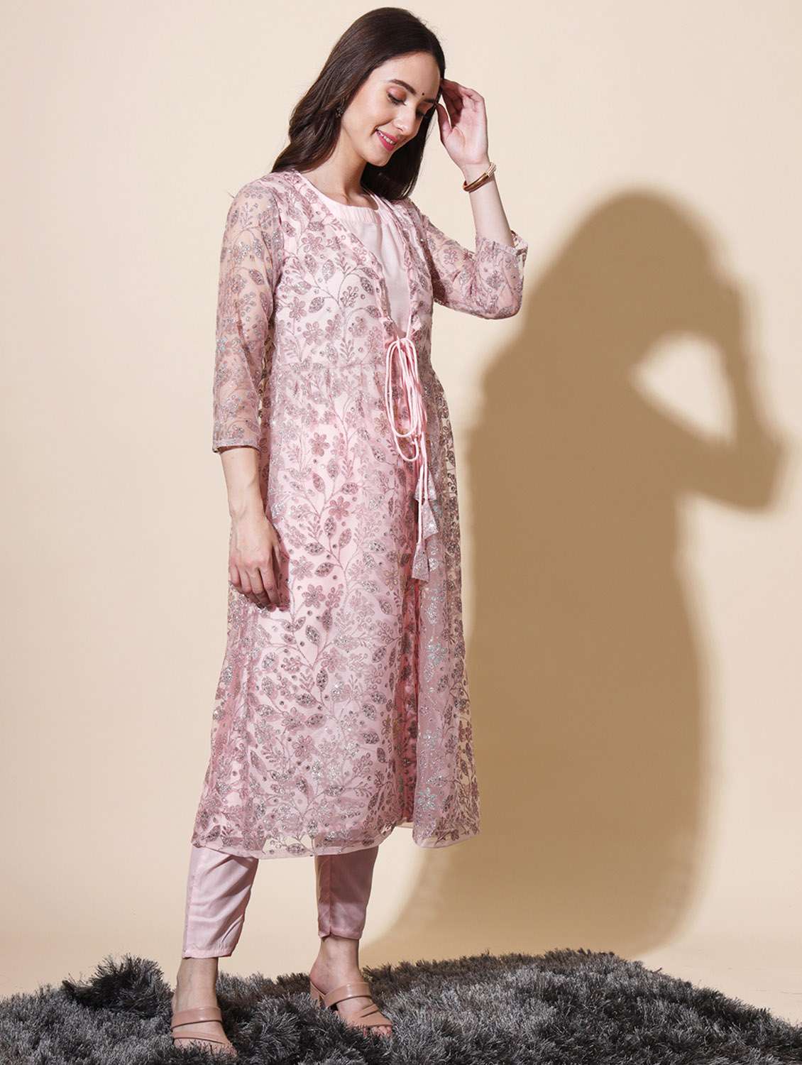 pink colored kurta pant set - 20353650 -  Standard Image - 1