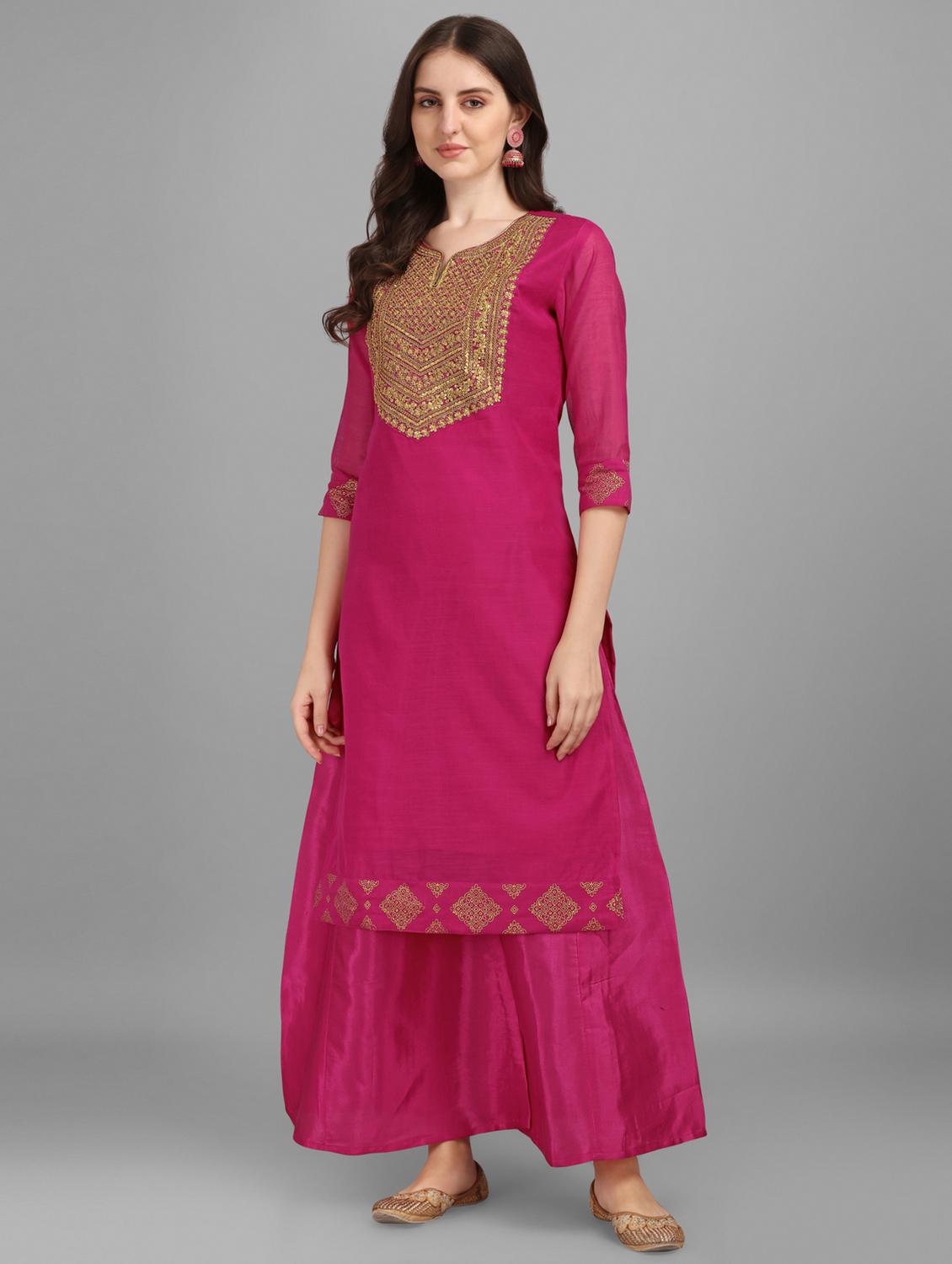 women pink notch neck kurta palazzo set with dupatta - 20353672 - Standard Image - 4