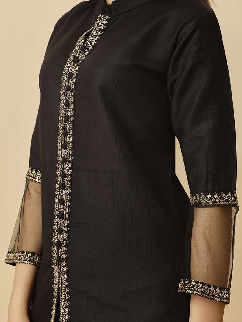 women black mandarin neck kurta pant set with dupatta - 20353697 - Standard Image - 4