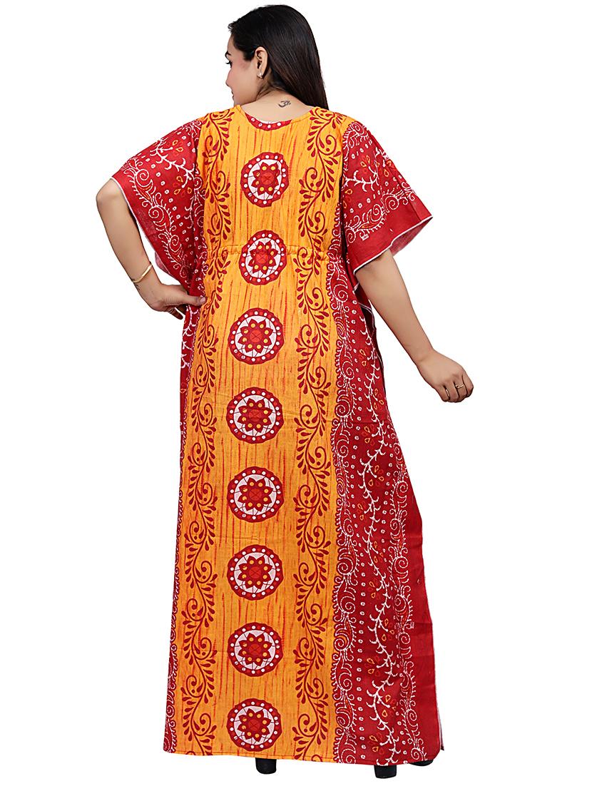 orange printed v neck kaftan nighty - 20354575 - Standard Image - 1