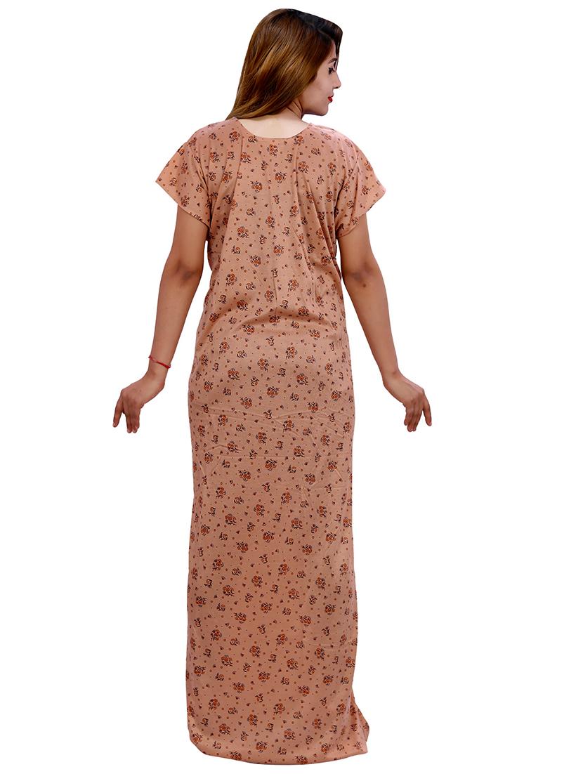 beige floral print short sleeves nighty - 20354578 -  Standard Image - 1