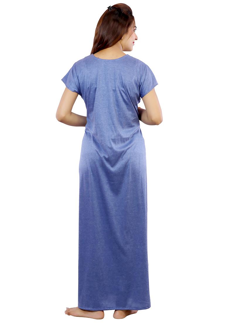blue solid with work short sleeves nighty - 20354588 - Standard Image - 1