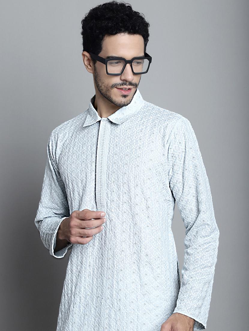 men white embroidered viscose long kurta - 20354929 - Standard Image - 4