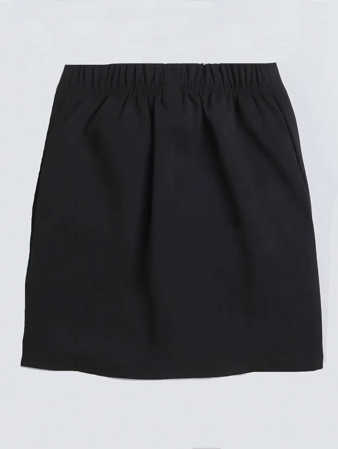 black solid cotton knee lenght skirt - 20355033 -  Standard Image - 1