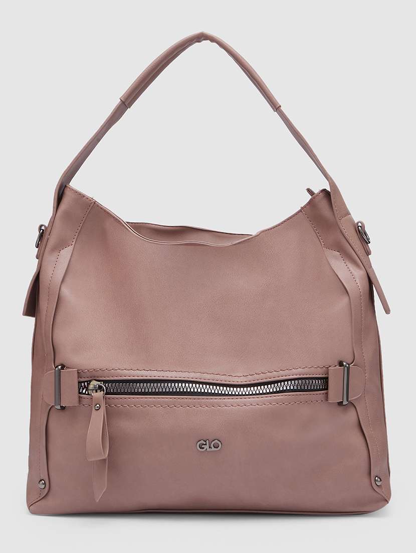 mauve leatherette (pu) hobo handbag