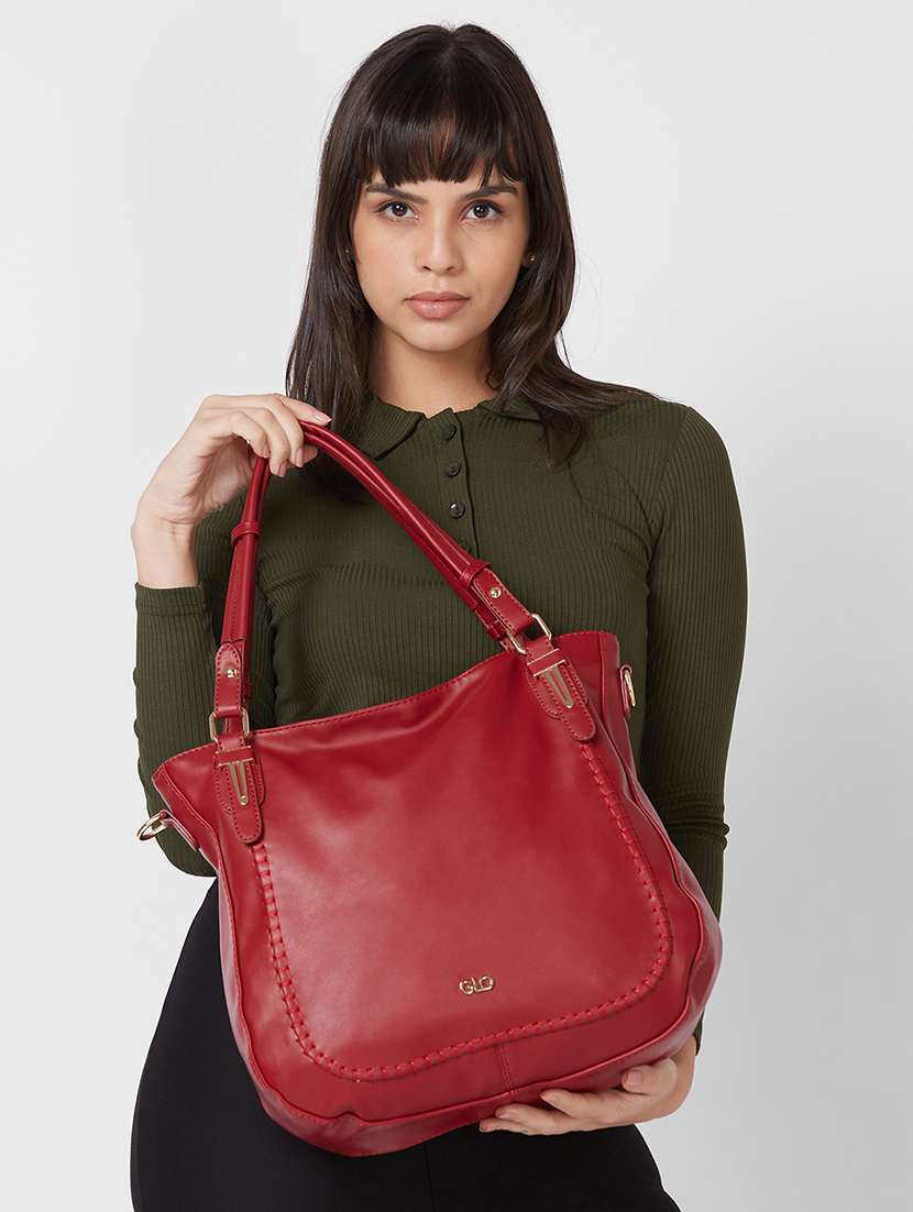 maroon leatherette (pu) handbag - 20355100 - Standard Image - 6