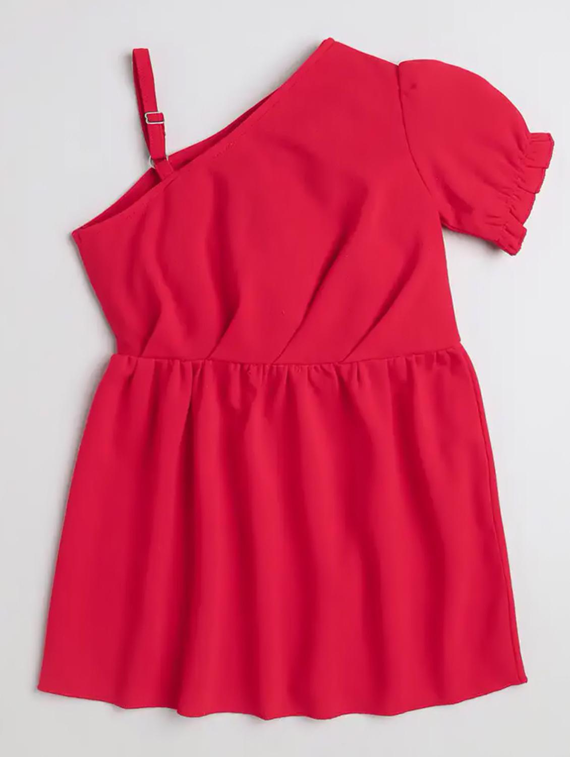 girls asymmetric neck single shoulder frock - 20355126 -  Standard Image - 1