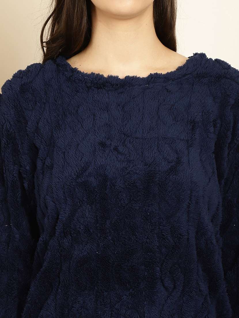 navy blue self design pyjama nightwear set - 20355153 -  Standard Image - 4