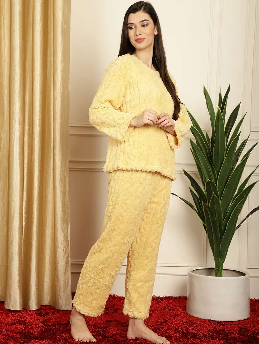yellow self design pyjama nightwear set - 20355157 -  Standard Image - 1