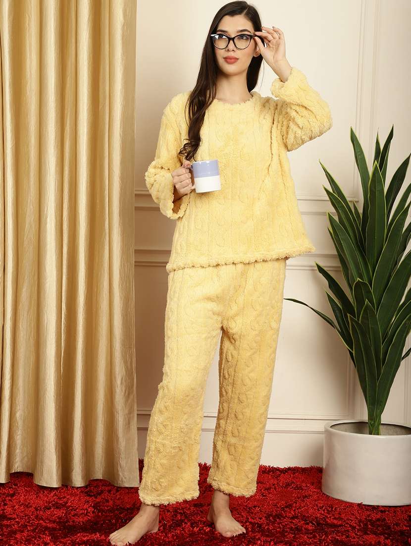 yellow self design pyjama nightwear set - 20355157 -  Standard Image - 4
