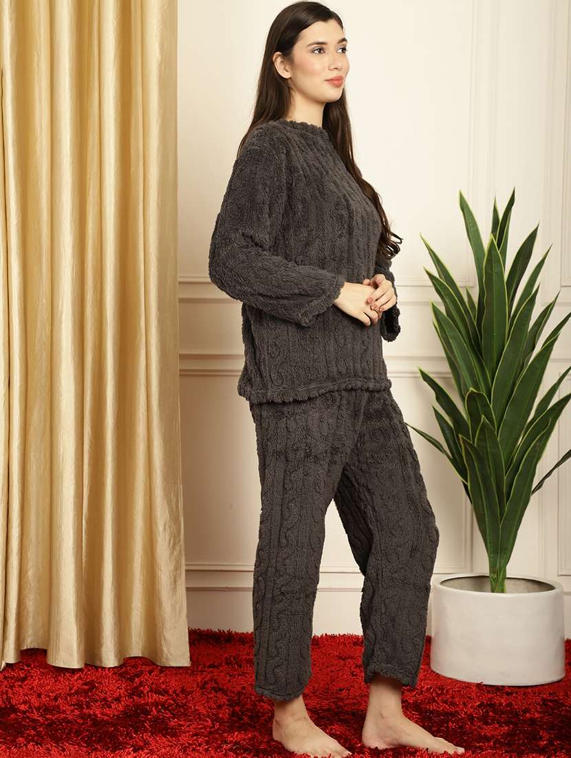 brown self design pyjama nightwear set - 20355159 -  Standard Image - 1