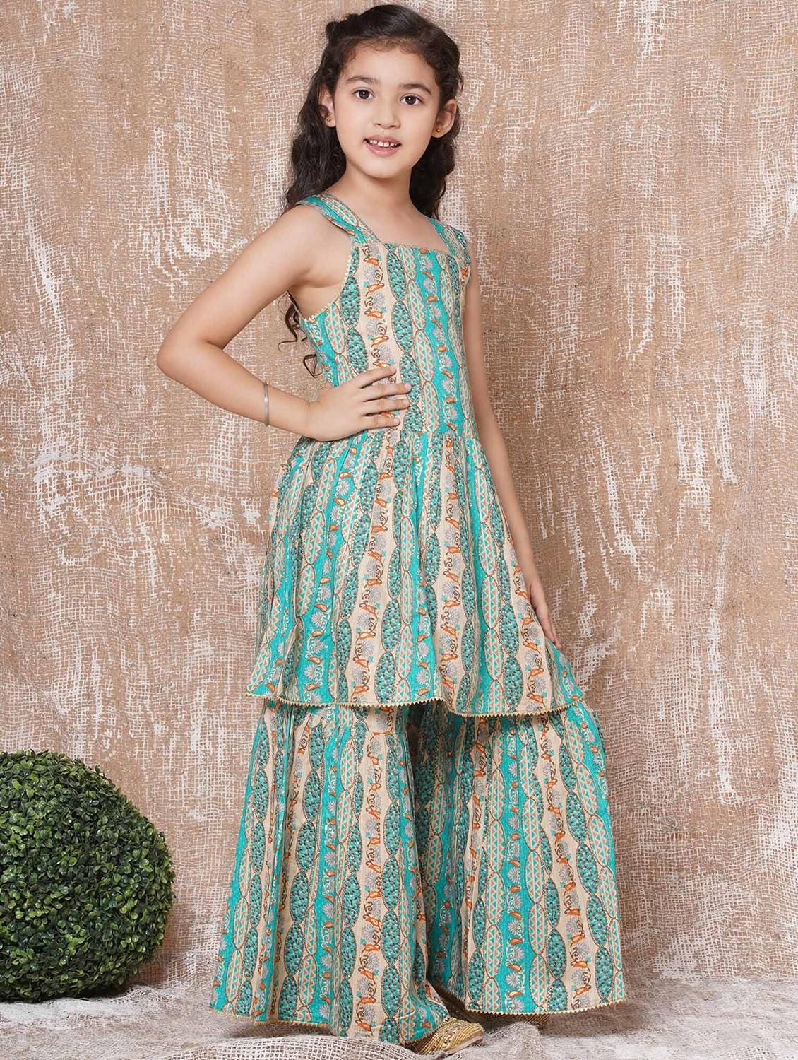 turquoise printed kurta sharara set - 20357092 - Standard Image - 1
