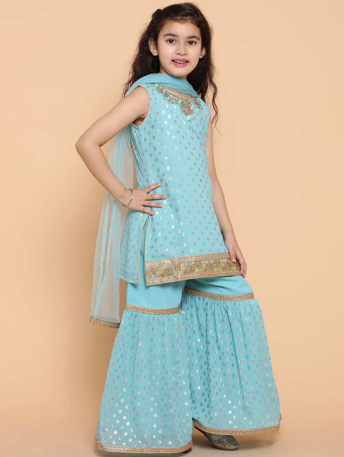 light blue solid with work kurta sharara set - 20357212 - Standard Image - 1