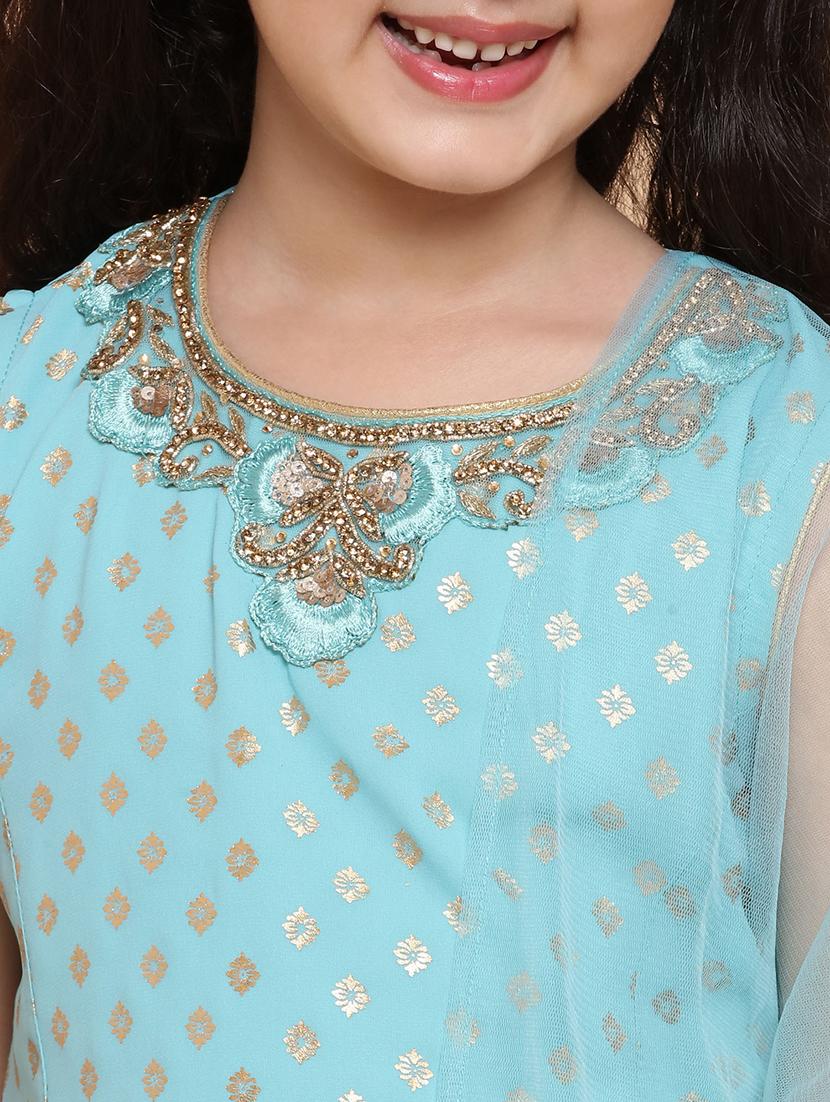 light blue solid with work kurta sharara set - 20357212 - Standard Image - 4