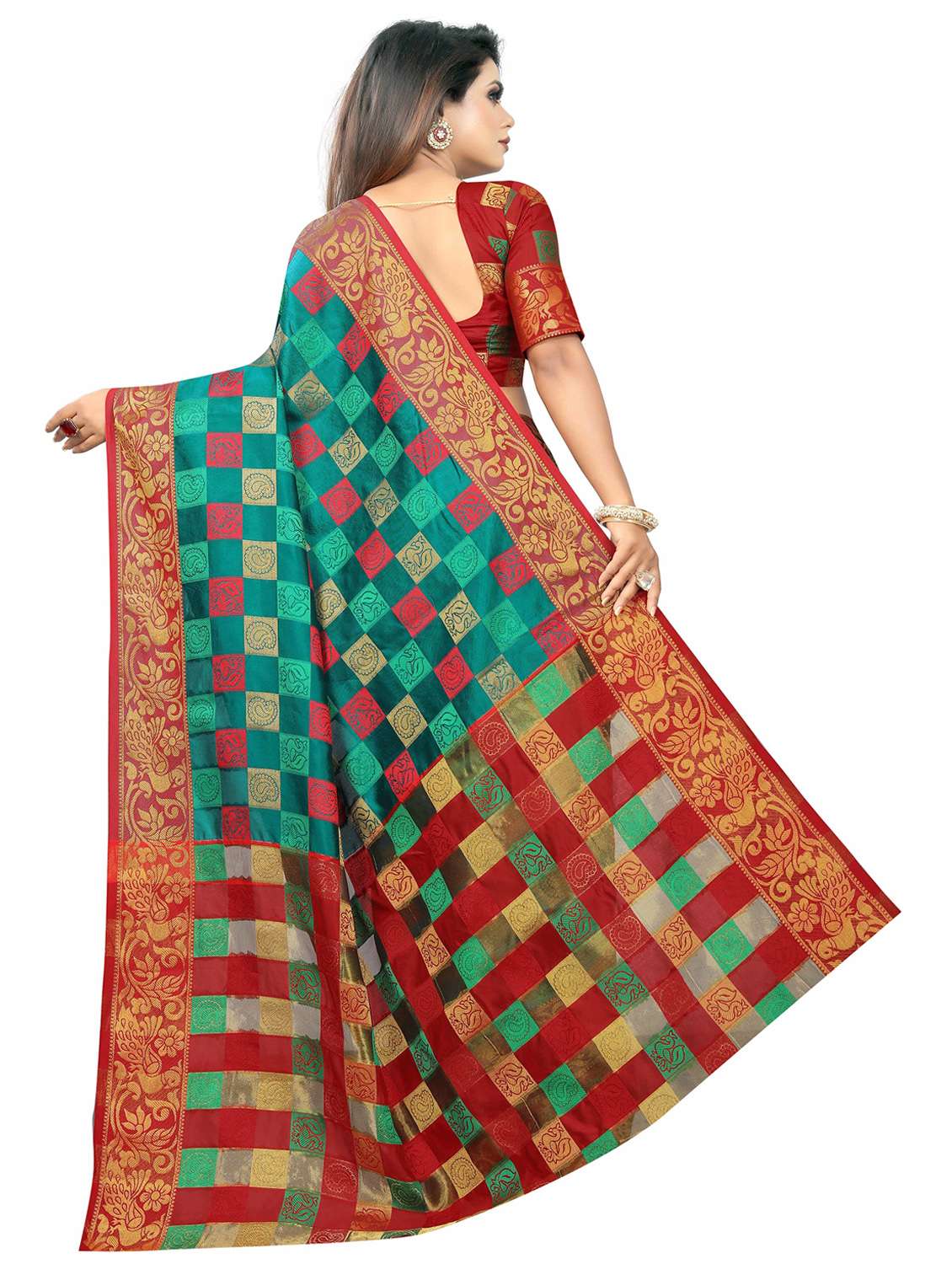 teal colored banarasi  saree with blouse - 20358189 -  Standard Image - 1