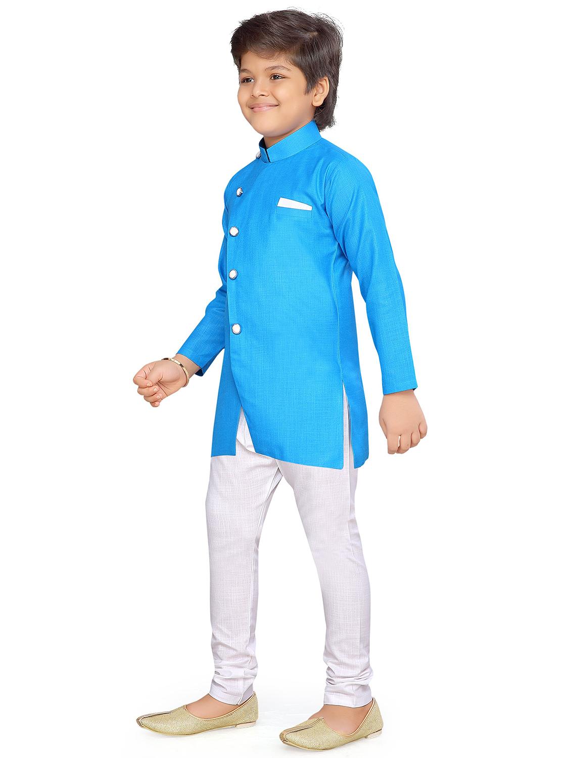 blue cotton sherwani sets - 20359008 - Standard Image - 1