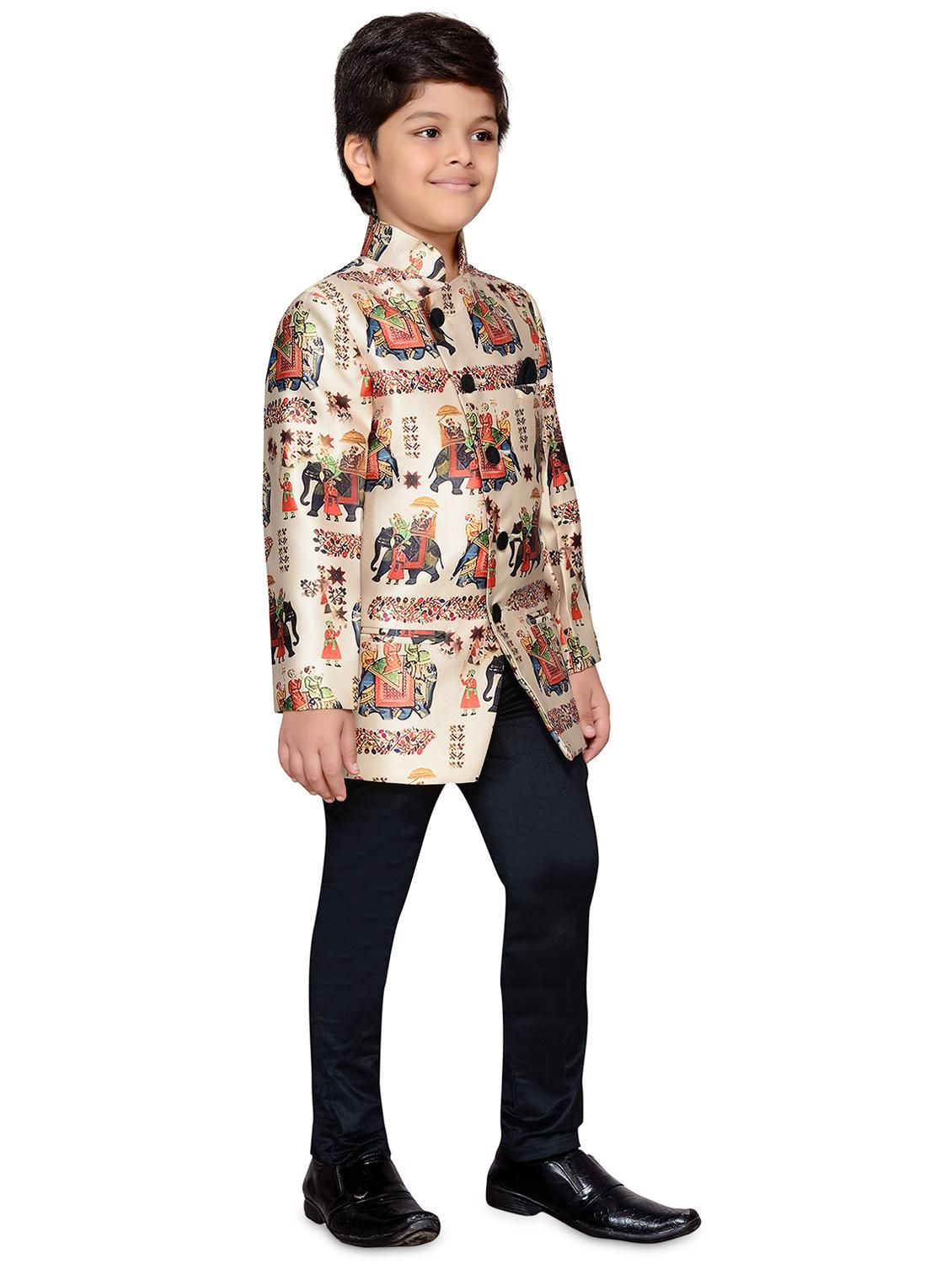 beige printed sherwani set - 20359015 - Standard Image - 1