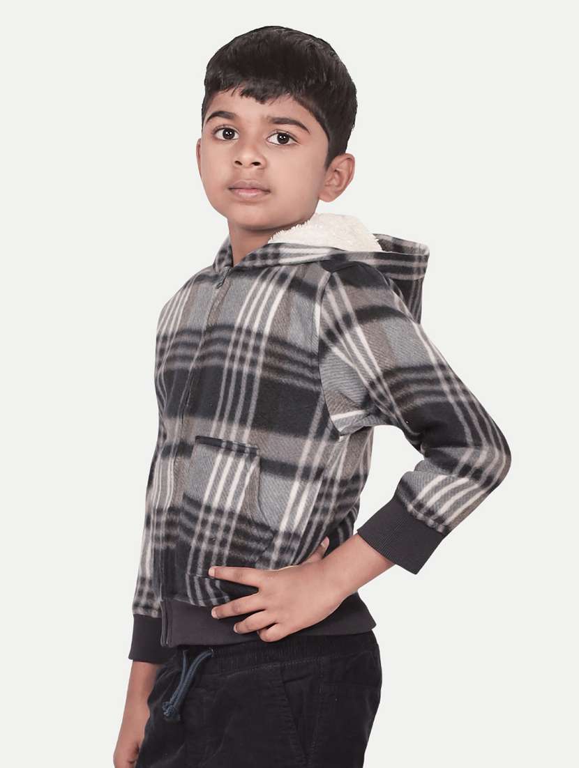 boys multi colored checked hooded jacket - 20359178 -  Standard Image - 1